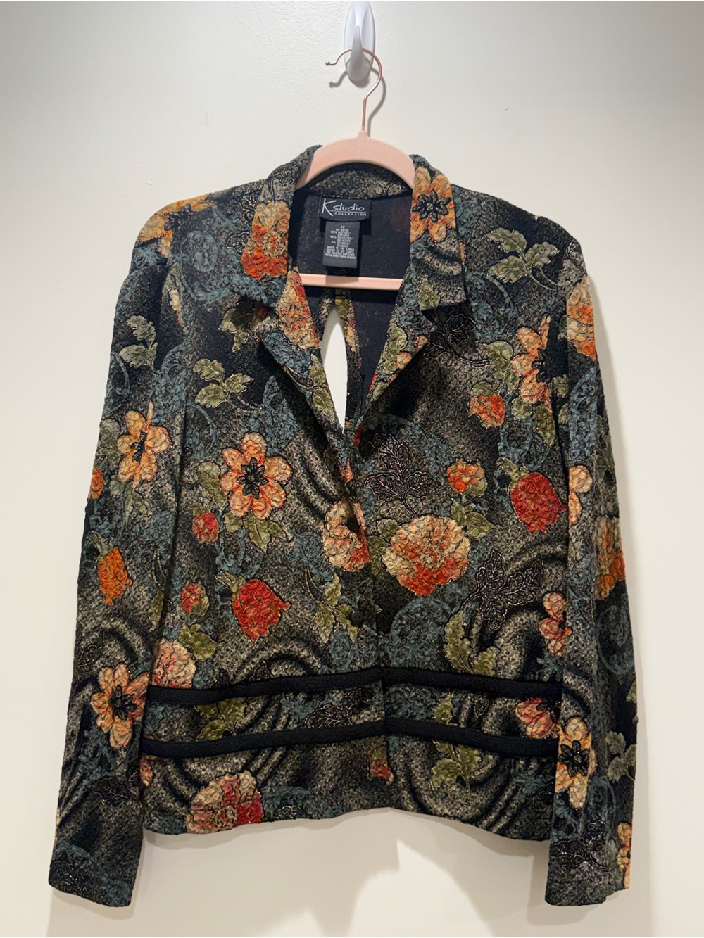 K Studio Black Floral Women's Jacket with Multicolor Blooms